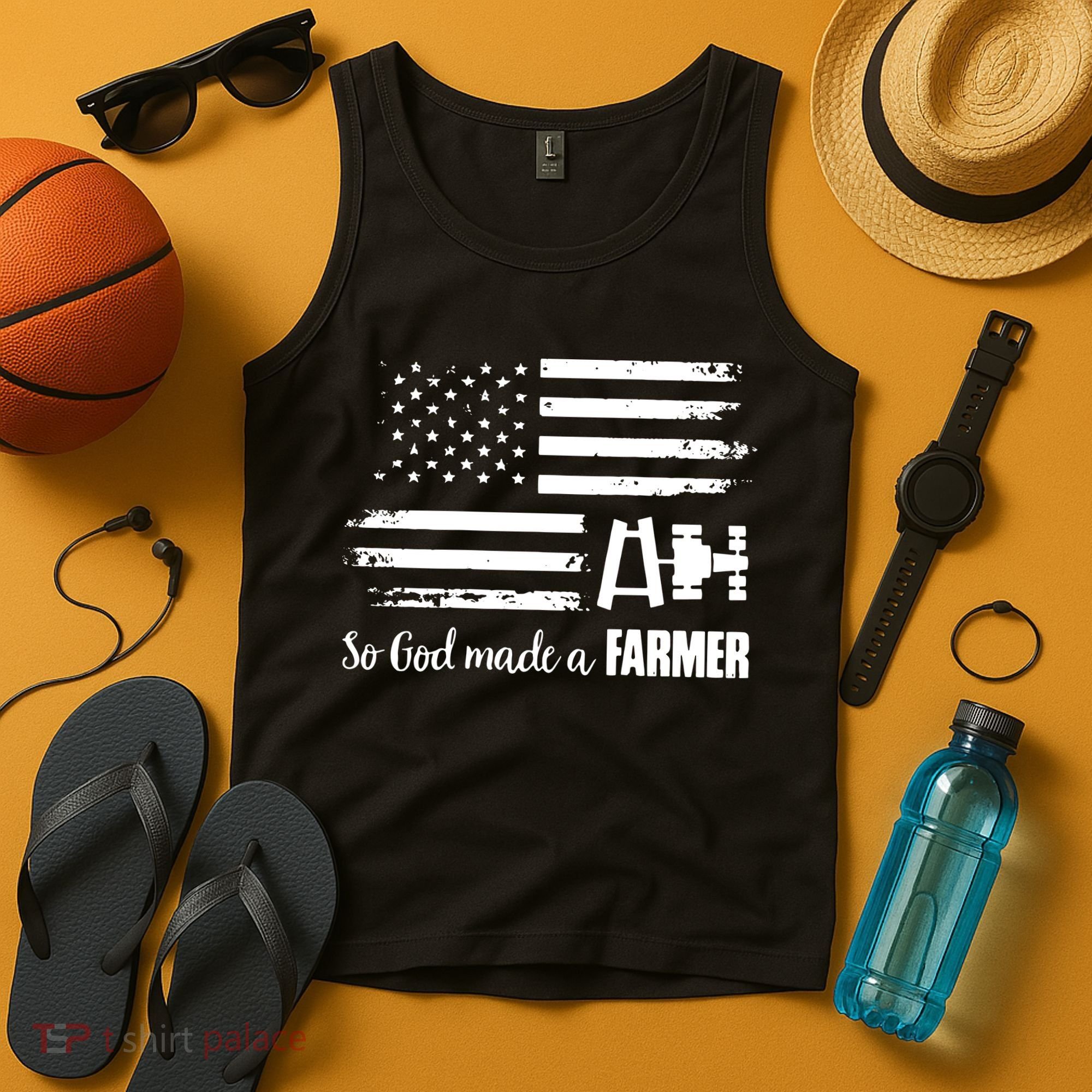American Flag Tractor So God Made A Farmer T Tank Top