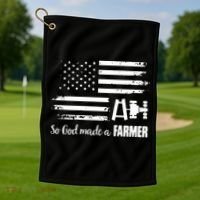 American Flag Tractor So God Made A Farmer T Golf Towel thumb 1