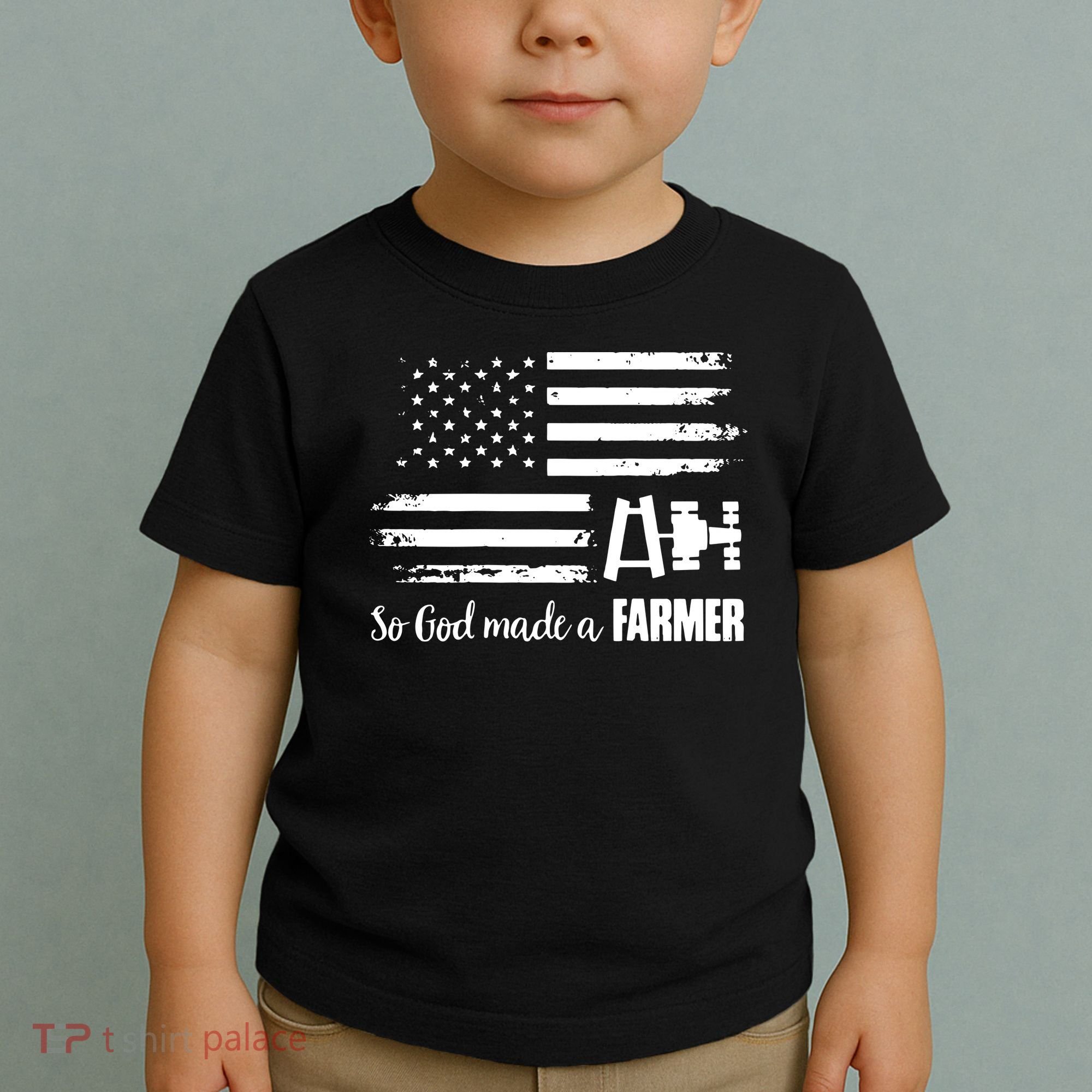 American Flag Tractor So God Made A Farmer T Toddler T-Shirt