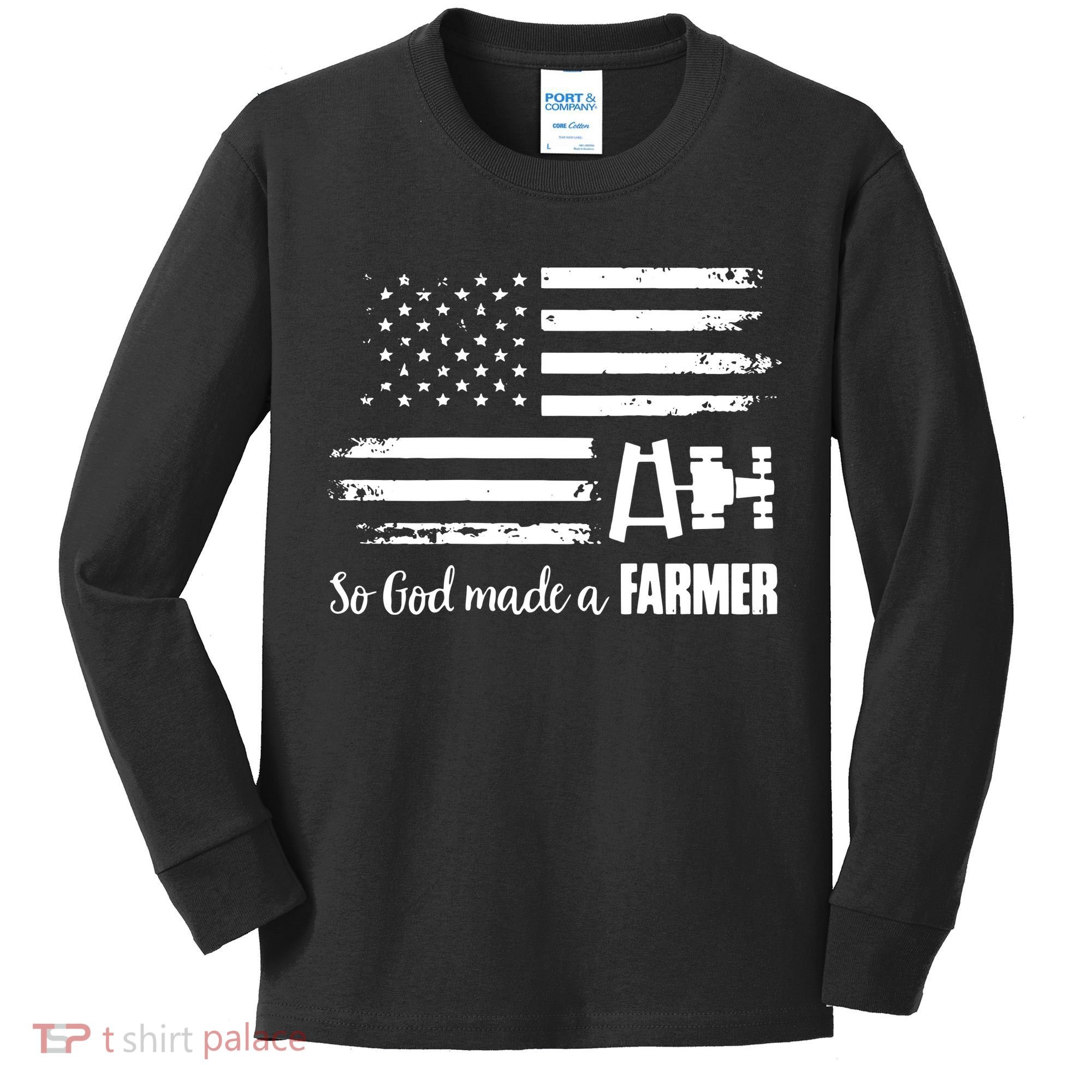 American Flag Tractor So God Made A Farmer T Kids Long Sleeve Shirt