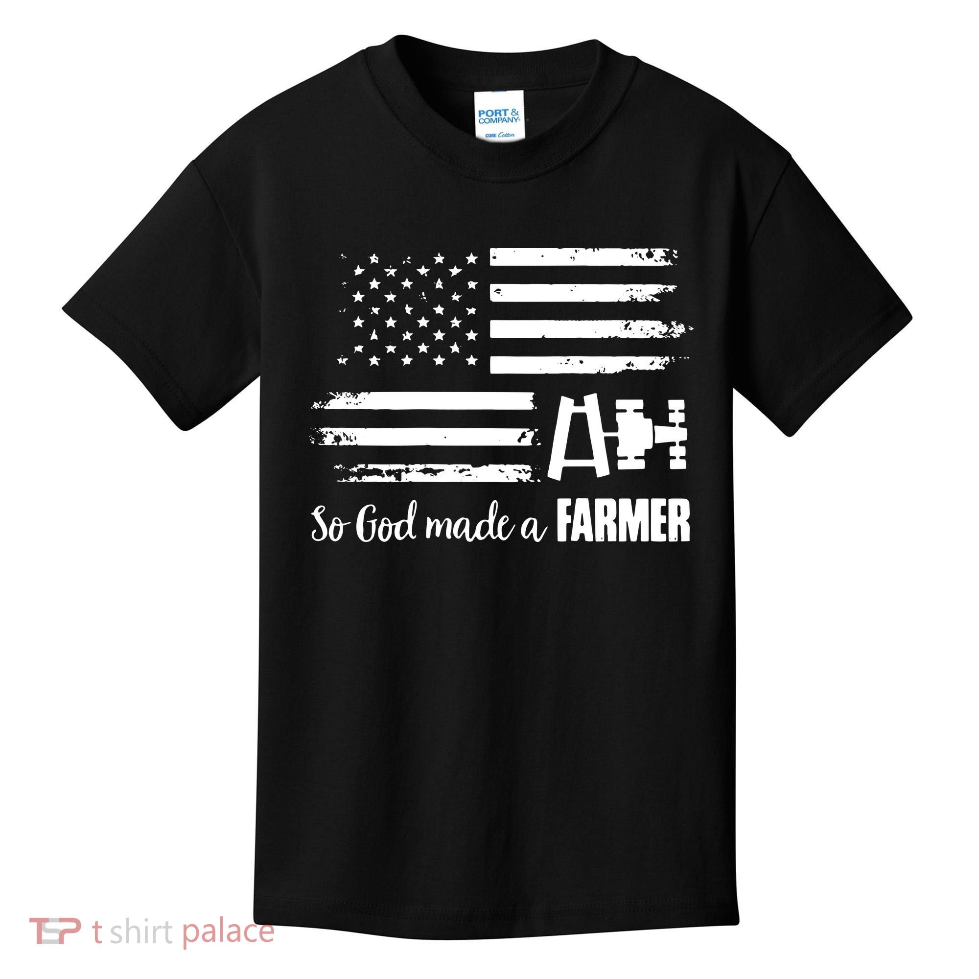 American Flag Tractor So God Made A Farmer T Kids T-Shirt