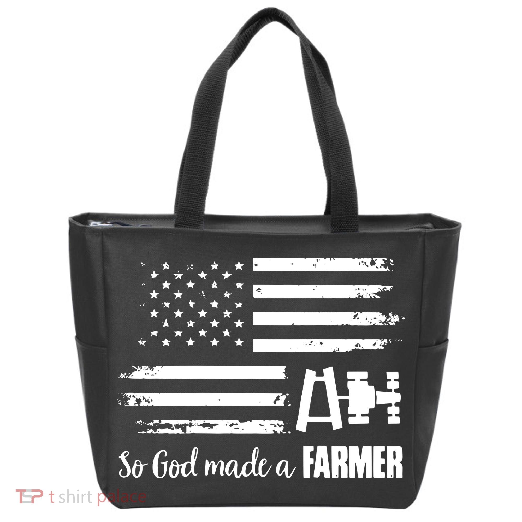 American Flag Tractor So God Made A Farmer T Tote Bag