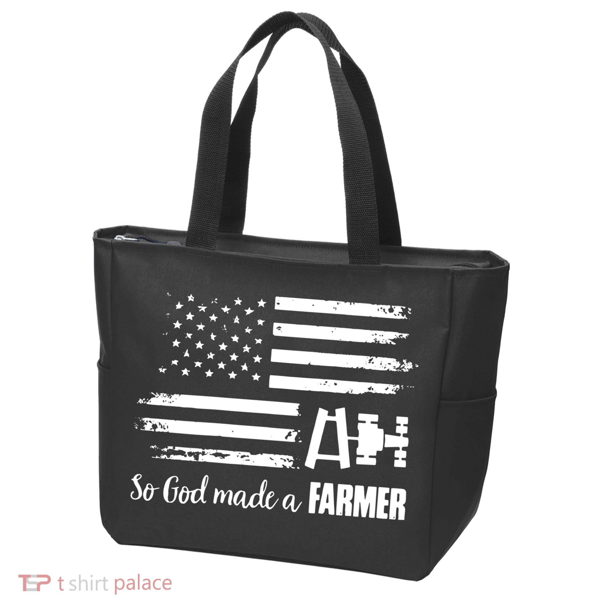 American Flag Tractor So God Made A Farmer T Tote Bag