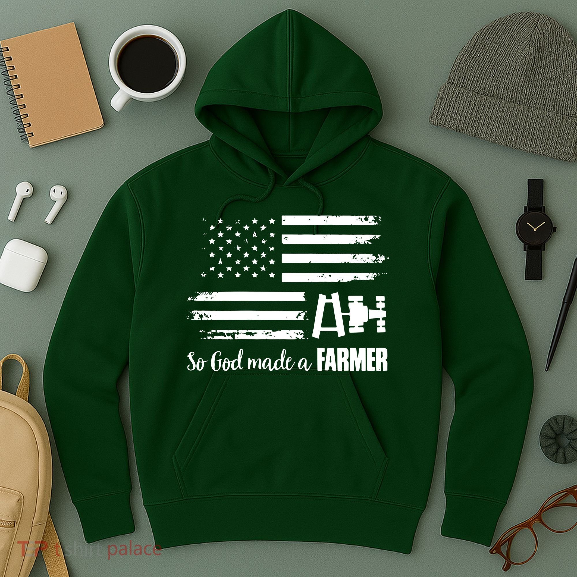 American Flag Tractor So God Made A Farmer T Hoodie