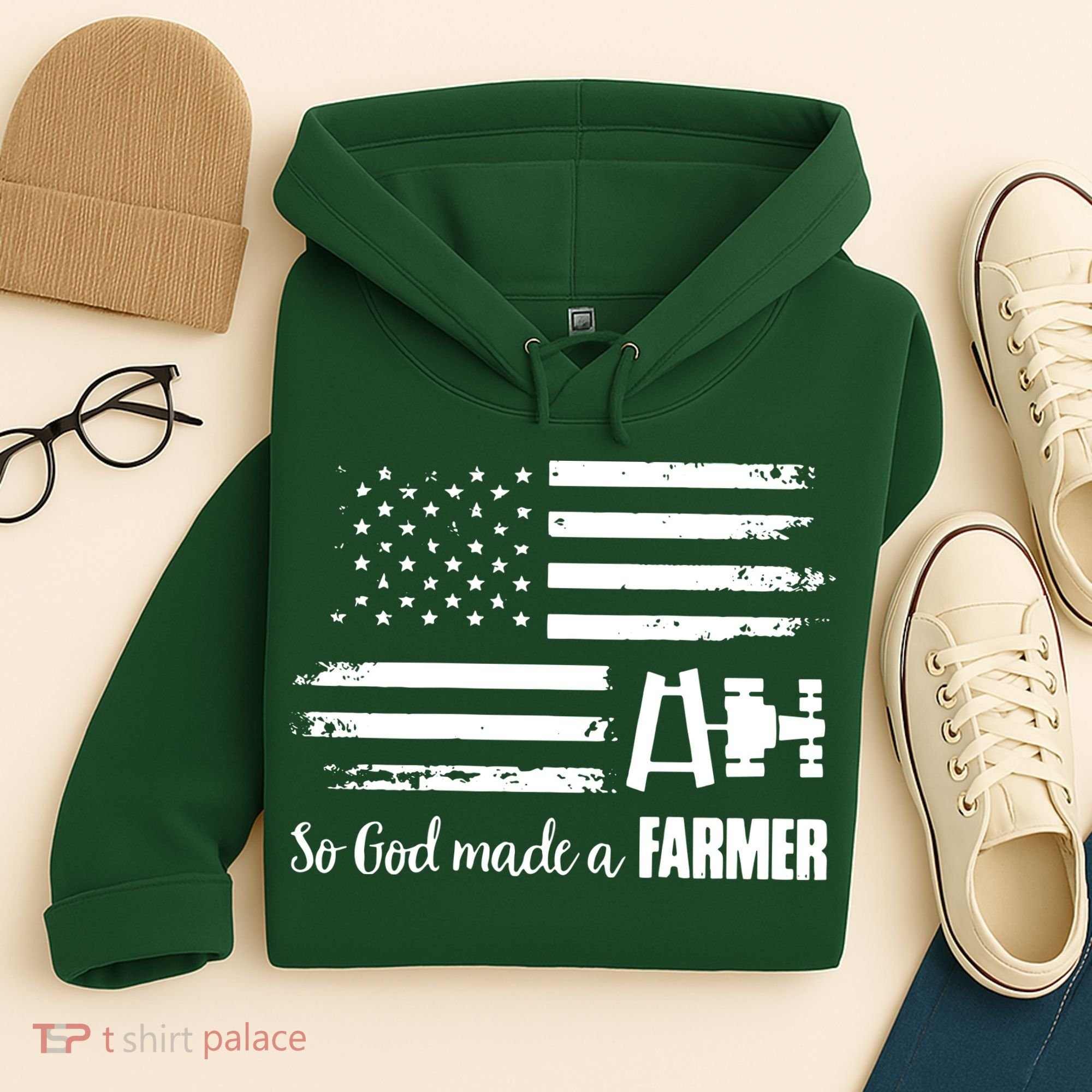 American Flag Tractor So God Made A Farmer T Hoodie