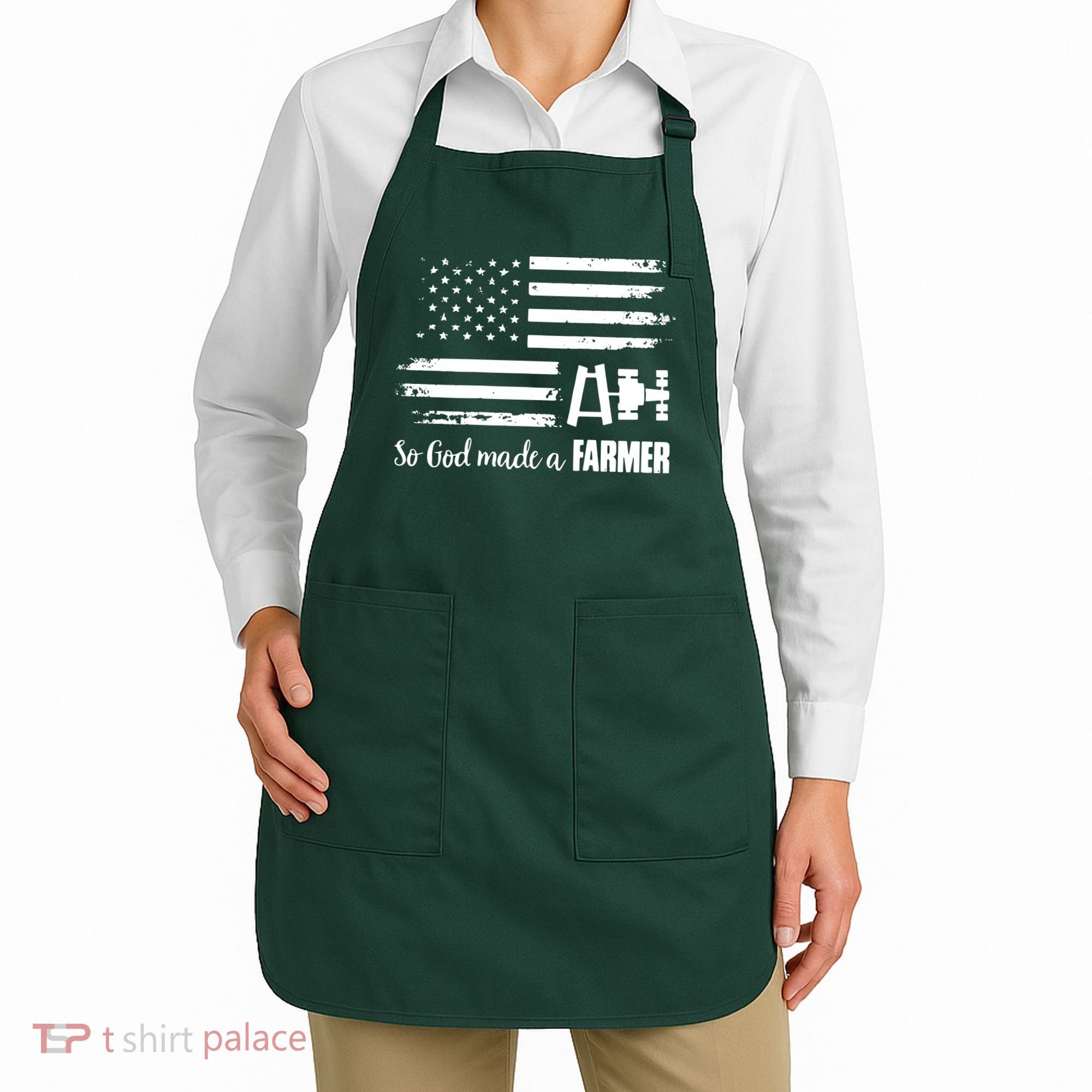 American Flag Tractor So God Made A Farmer T Apron
