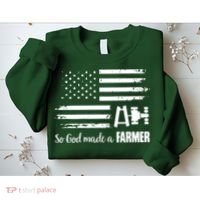 American Flag Tractor So God Made A Farmer T Sweatshirt thumb 2