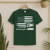 American Flag Tractor So God Made A Farmer T T-Shirt thumb 2