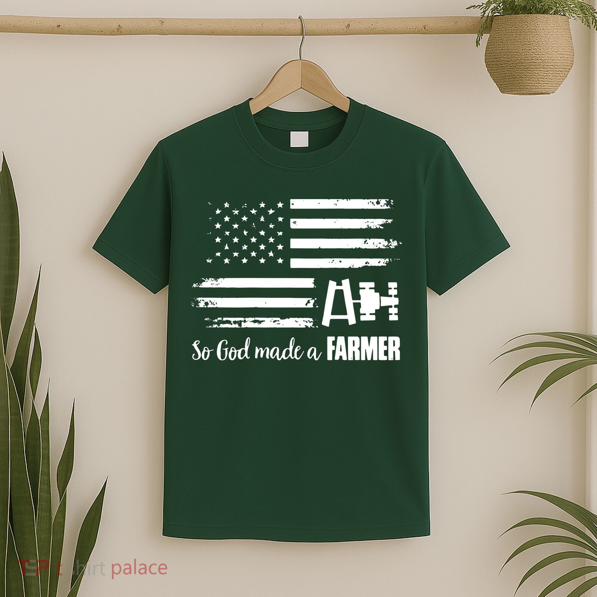 American Flag Tractor So God Made A Farmer T T-Shirt