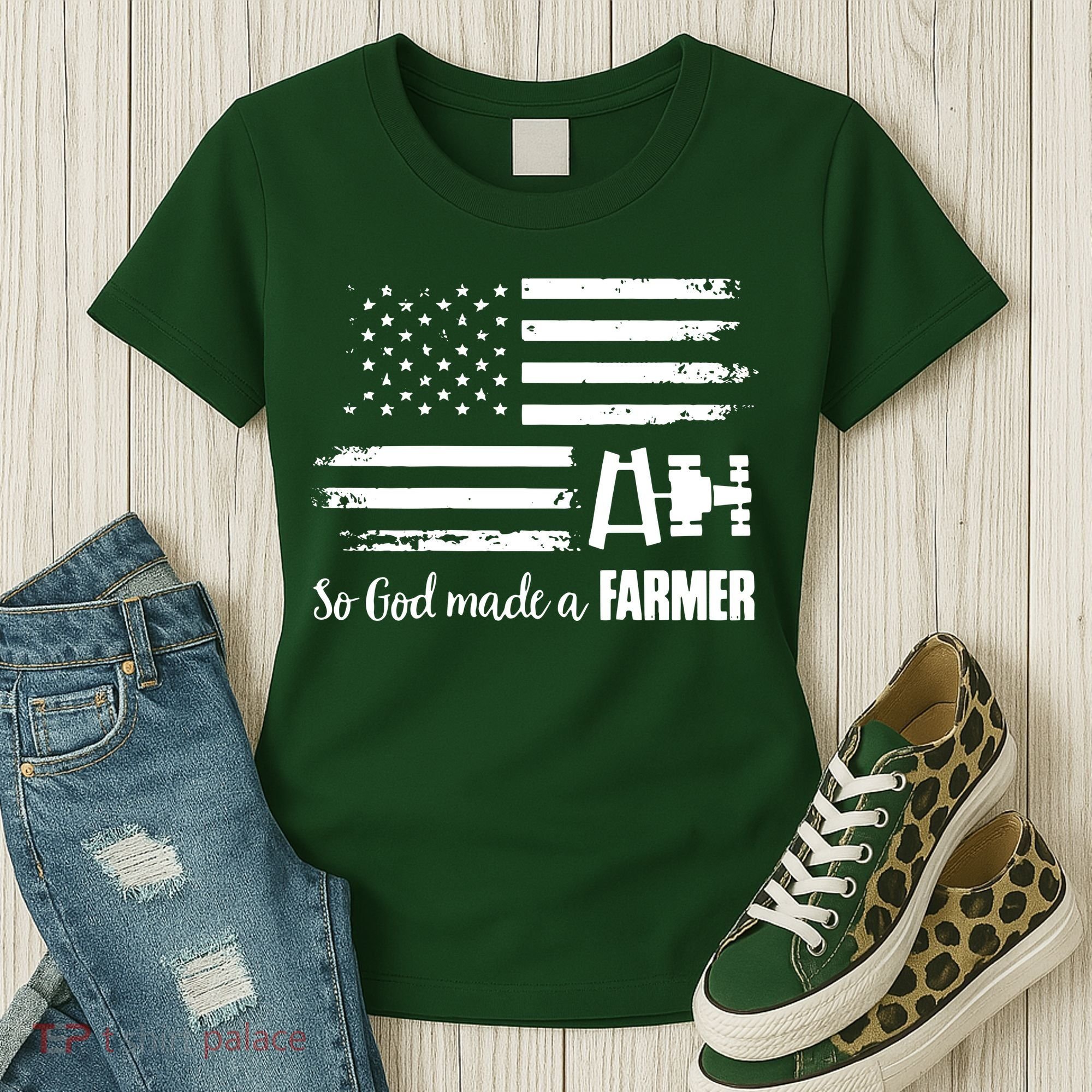 American Flag Tractor So God Made A Farmer T Women's T-Shirt