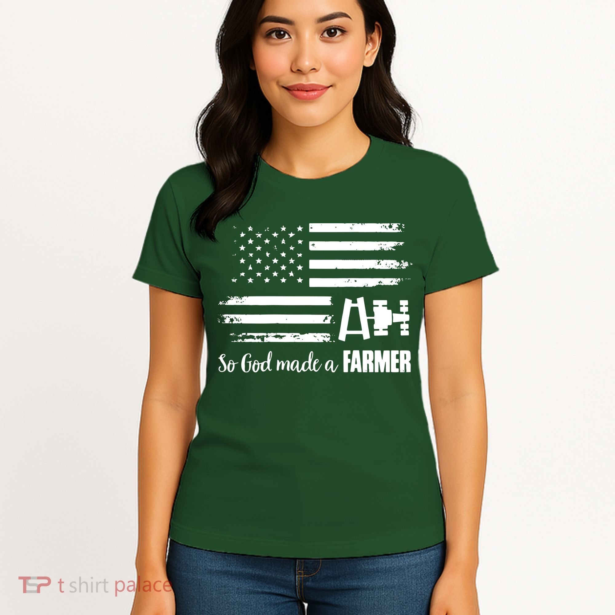 American Flag Tractor So God Made A Farmer T Women's T-Shirt