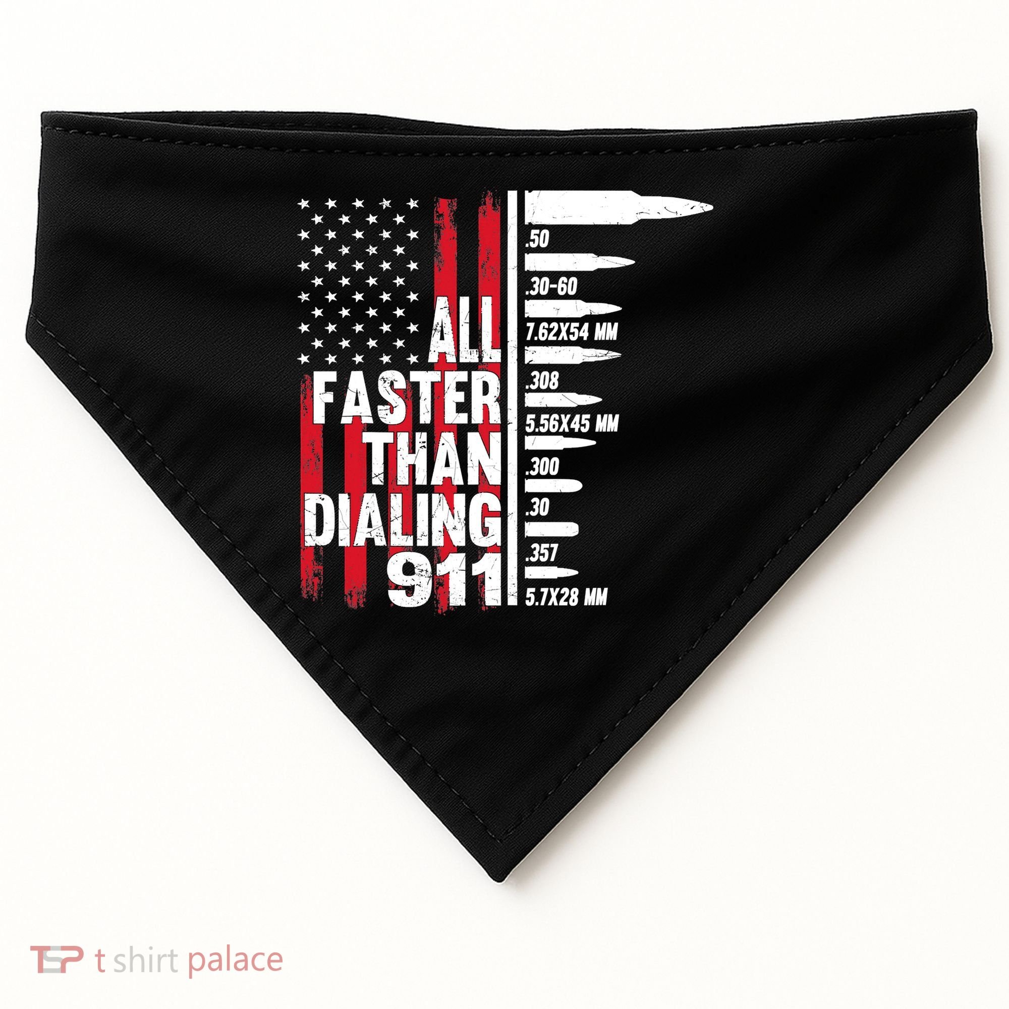 All Faster Than Dialing 911 American Flag Gun Lover USA-Made Doggie Bandana