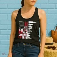 All Faster Than Dialing 911 American Flag Gun Lover Women's Tank Top thumb 2