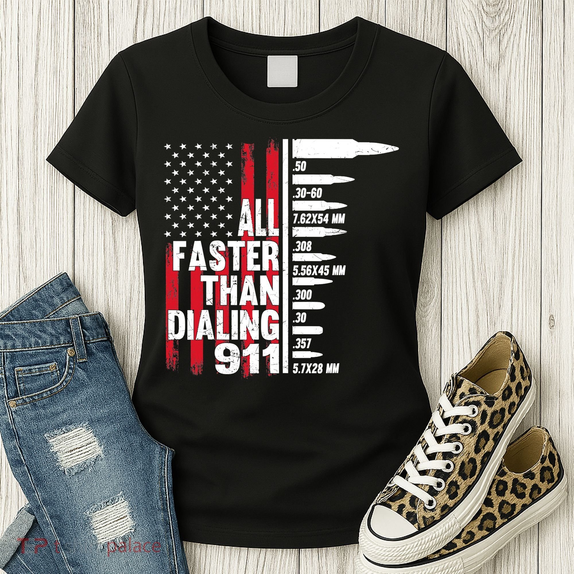 All Faster Than Dialing 911 American Flag Gun Lover Women's T-Shirt