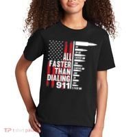 All Faster Than Dialing 911 American Flag Gun Lover Kids T-Shirt thumb 2