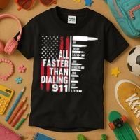 All Faster Than Dialing 911 American Flag Gun Lover Kids T-Shirt thumb 3
