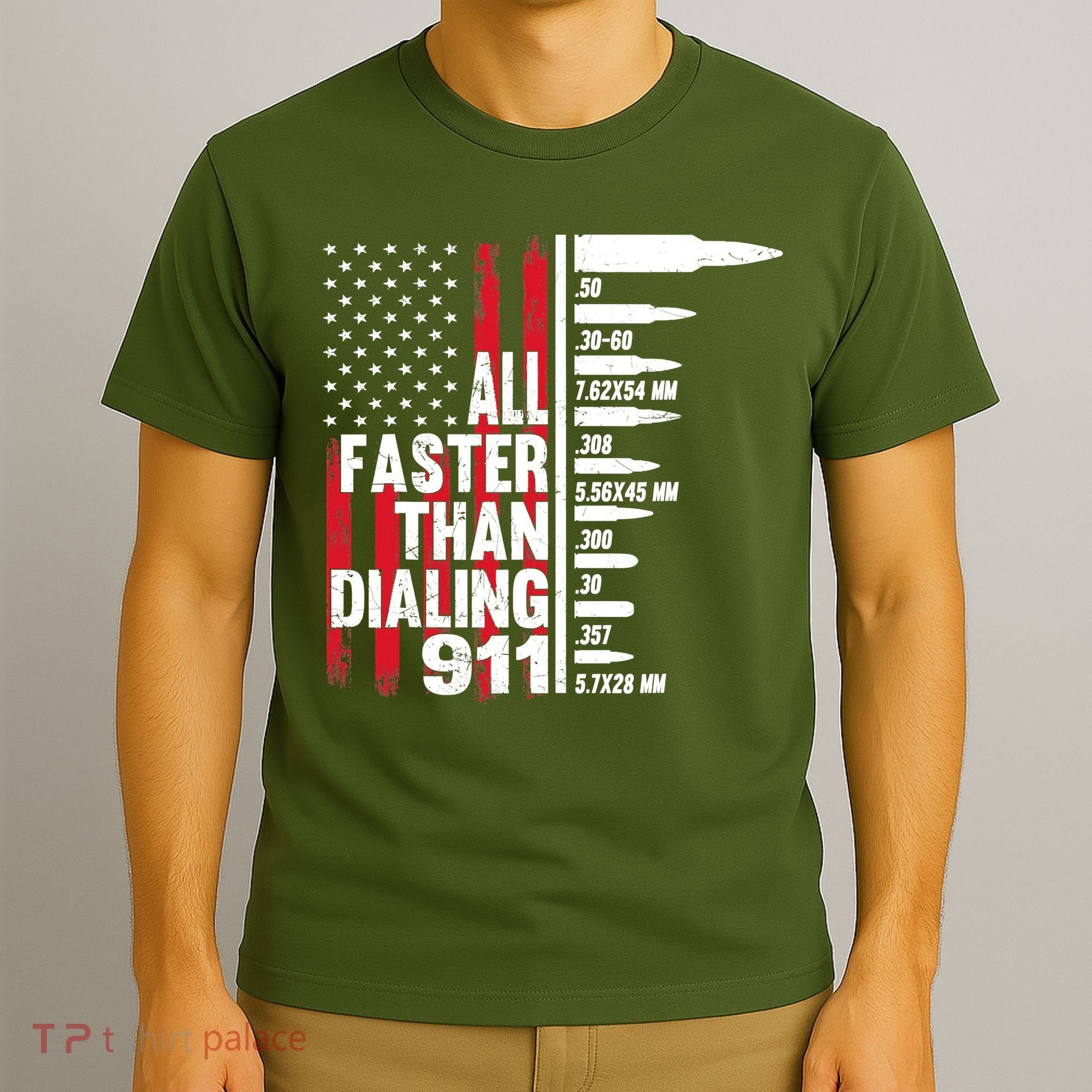 All Faster Than Dialing 911 American Flag Gun Lover T-Shirt