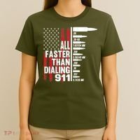 All Faster Than Dialing 911 American Flag Gun Lover T-Shirt thumb 4