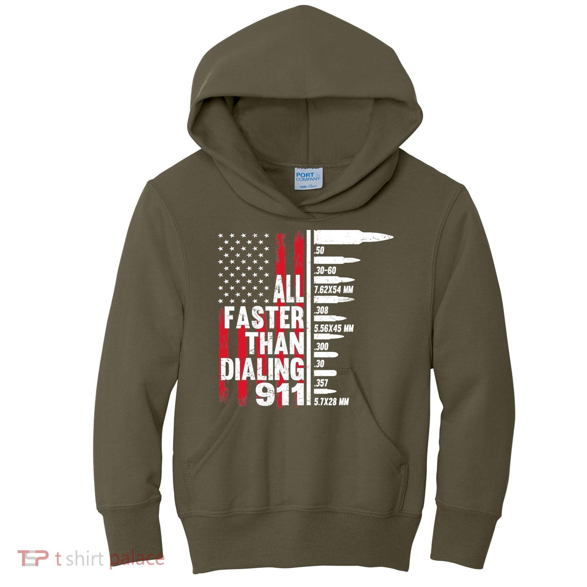 All Faster Than Dialing 911 American Flag Gun Lover Kids Hoodie