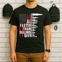 All Faster Than Dialing 911 American Flag Gun Lover T-Shirt thumb 6