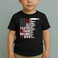 All Faster Than Dialing 911 American Flag Gun Lover Toddler T-Shirt thumb 2