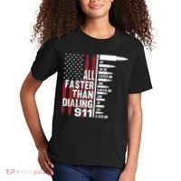 All Faster Than Dialing 911 American Flag Gun Lover Kids T-Shirt thumb 2