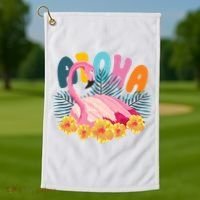 Aloha Flamingo Tropical Golf Towel thumb 1