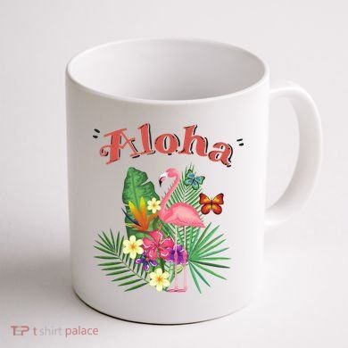 Aloha Flamingo Tropical Coffee Mug back