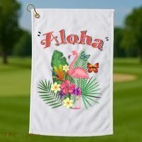 Aloha Flamingo Tropical Golf Towel thumb 1