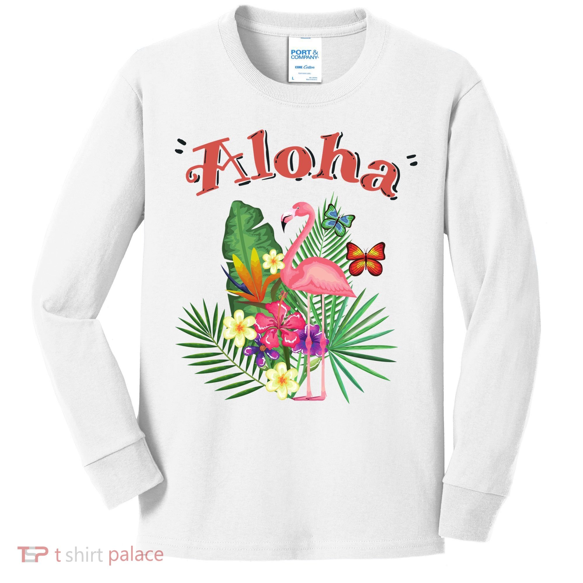 Aloha Flamingo Tropical Kids Long Sleeve Shirt