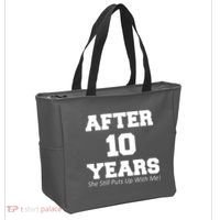After 10 Years She Still Puts Up With Me! Anniversary Tote Bag thumb 2