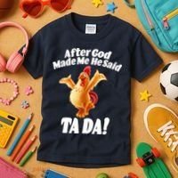 After God Made Me He Said Ta-da Funny Chicken Kids T-Shirt thumb 3
