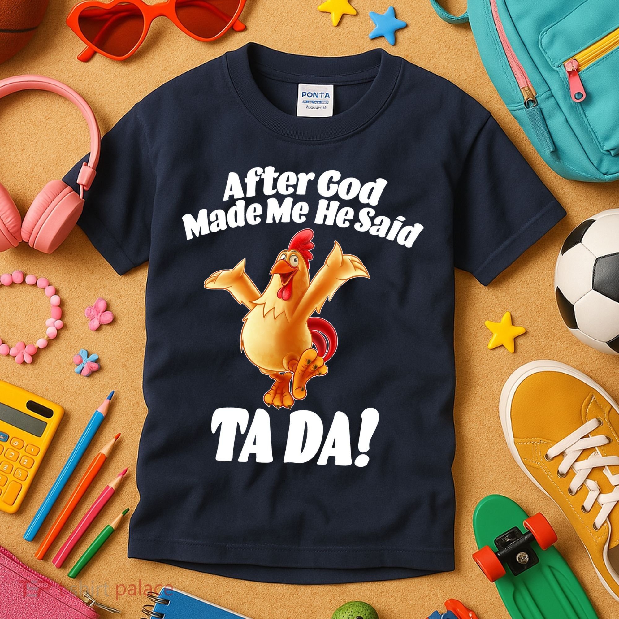 After God Made Me He Said Ta-da Funny Chicken Kids T-Shirt