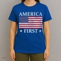 America First Usa American Flag Patriot Stars And Stripes Cute Gift T-Shirt thumb 4