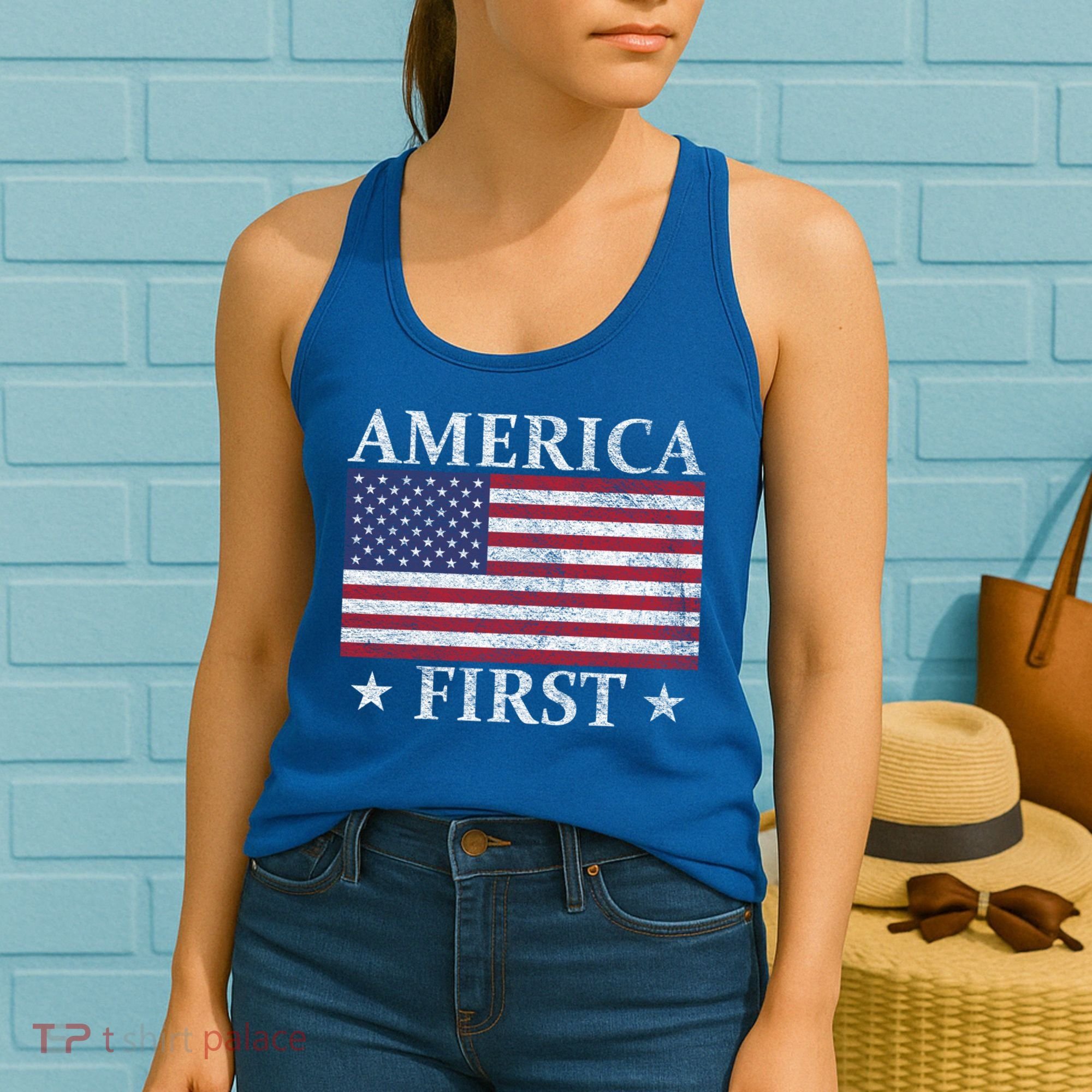 America First Usa American Flag Patriot Stars And Stripes Cute Gift Women's Tank Top