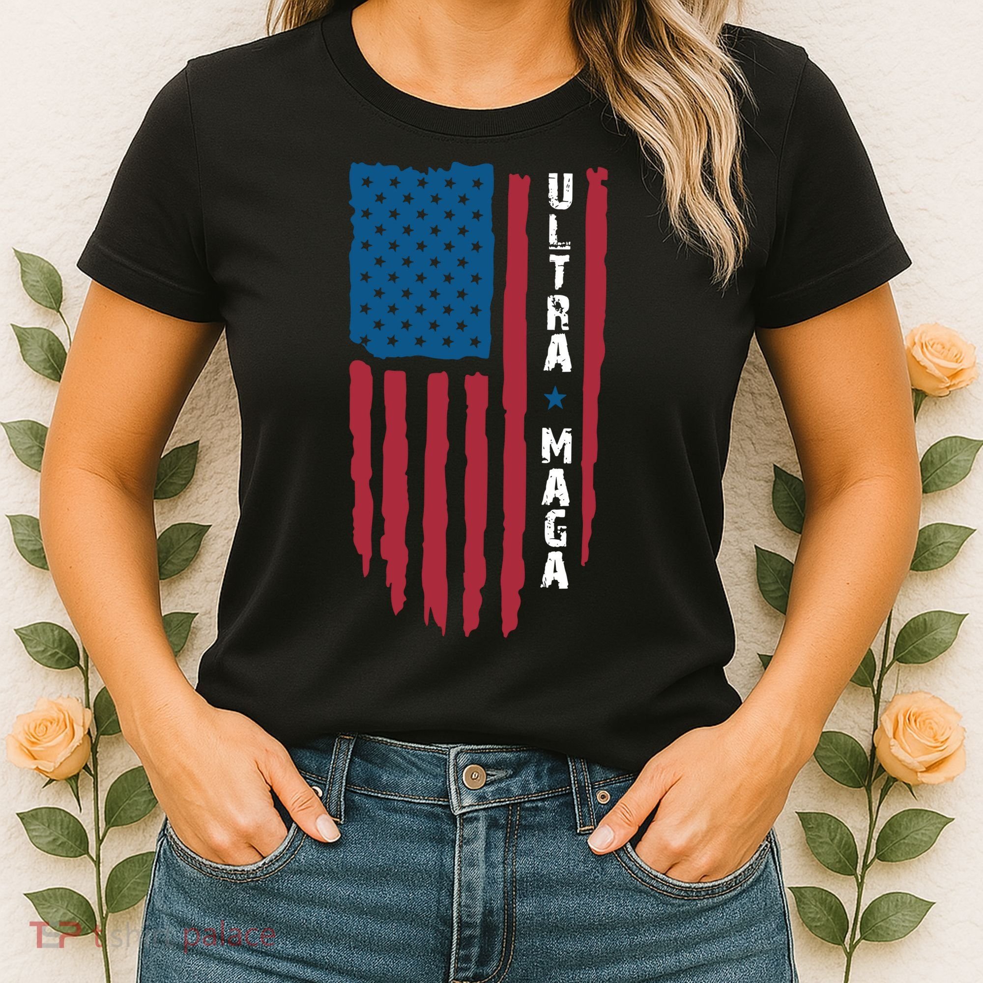 American Flag Ultra Mega Retro Mega King Women's T-Shirt