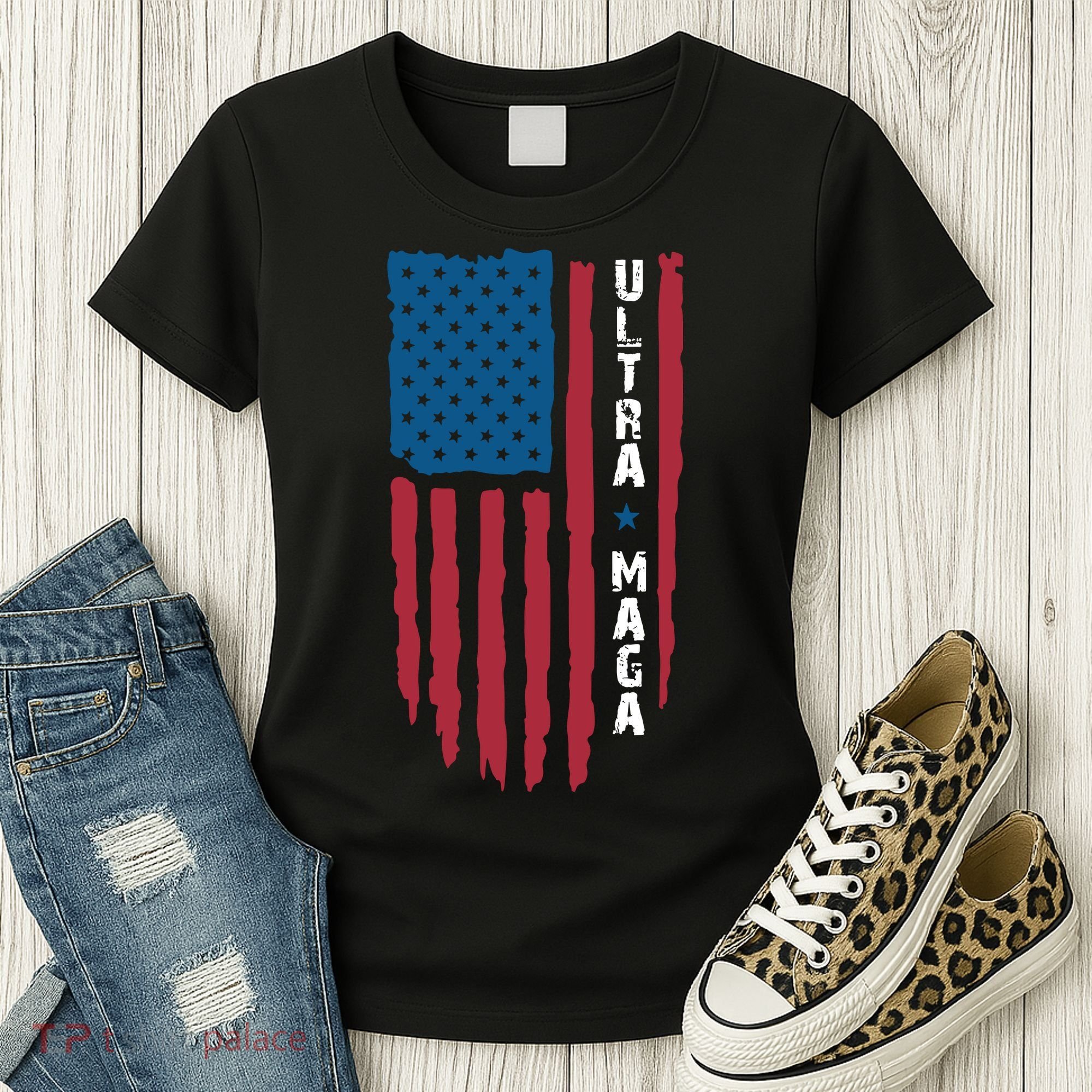 American Flag Ultra Mega Retro Mega King Women's T-Shirt