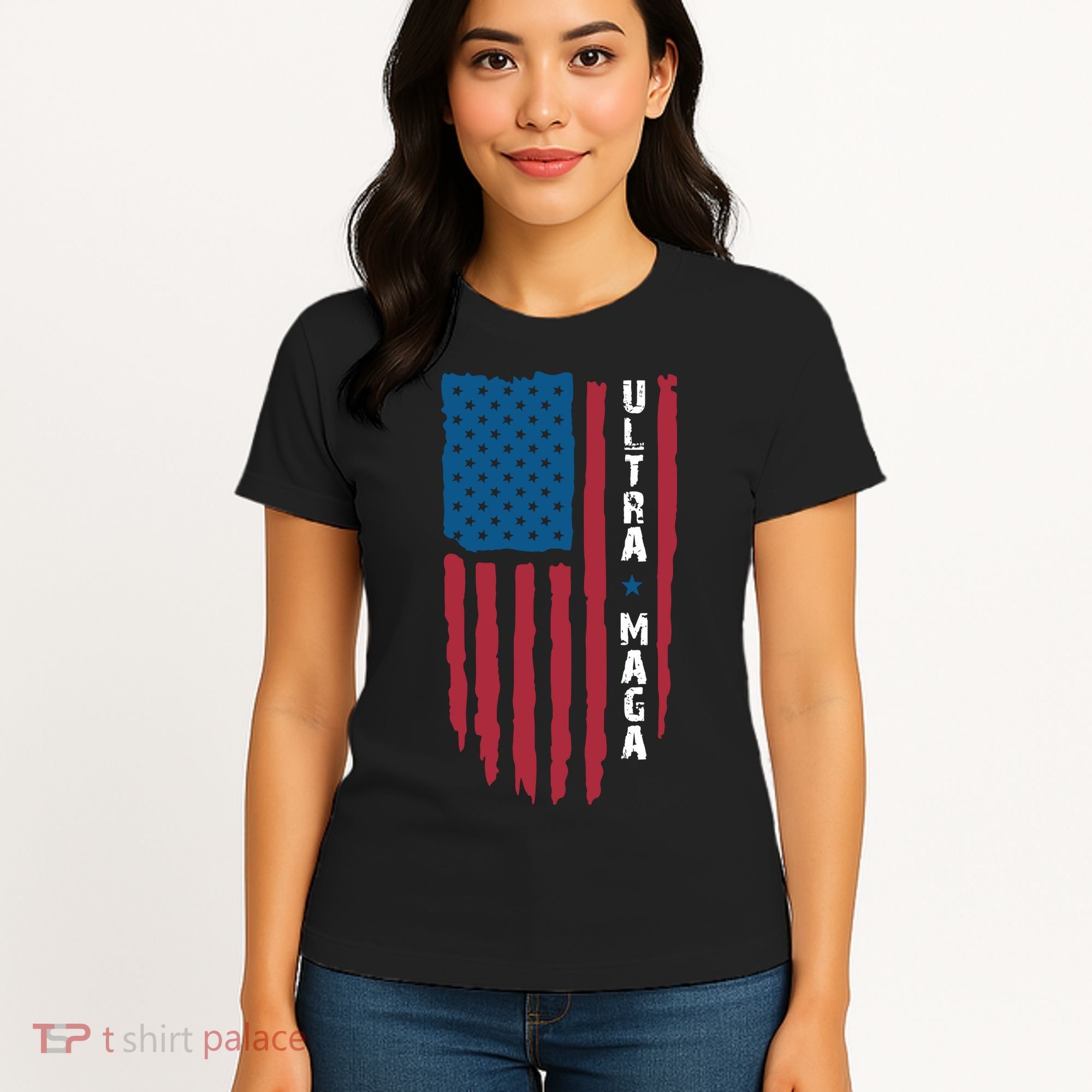 American Flag Ultra Mega Retro Mega King Women's T-Shirt