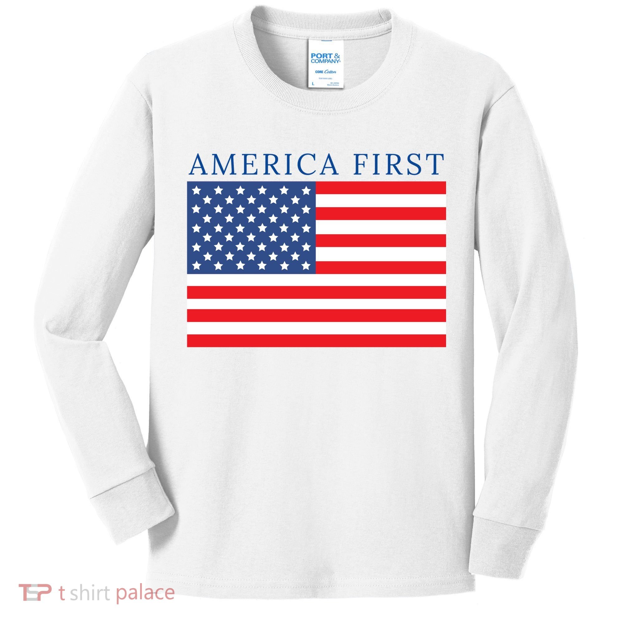 America First USA Flag Kids Long Sleeve Shirt