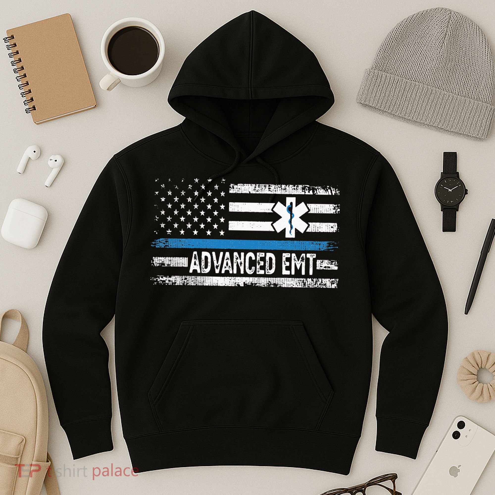 American Flag USA Advanced EMT AEMT Medical Technician Hoodie