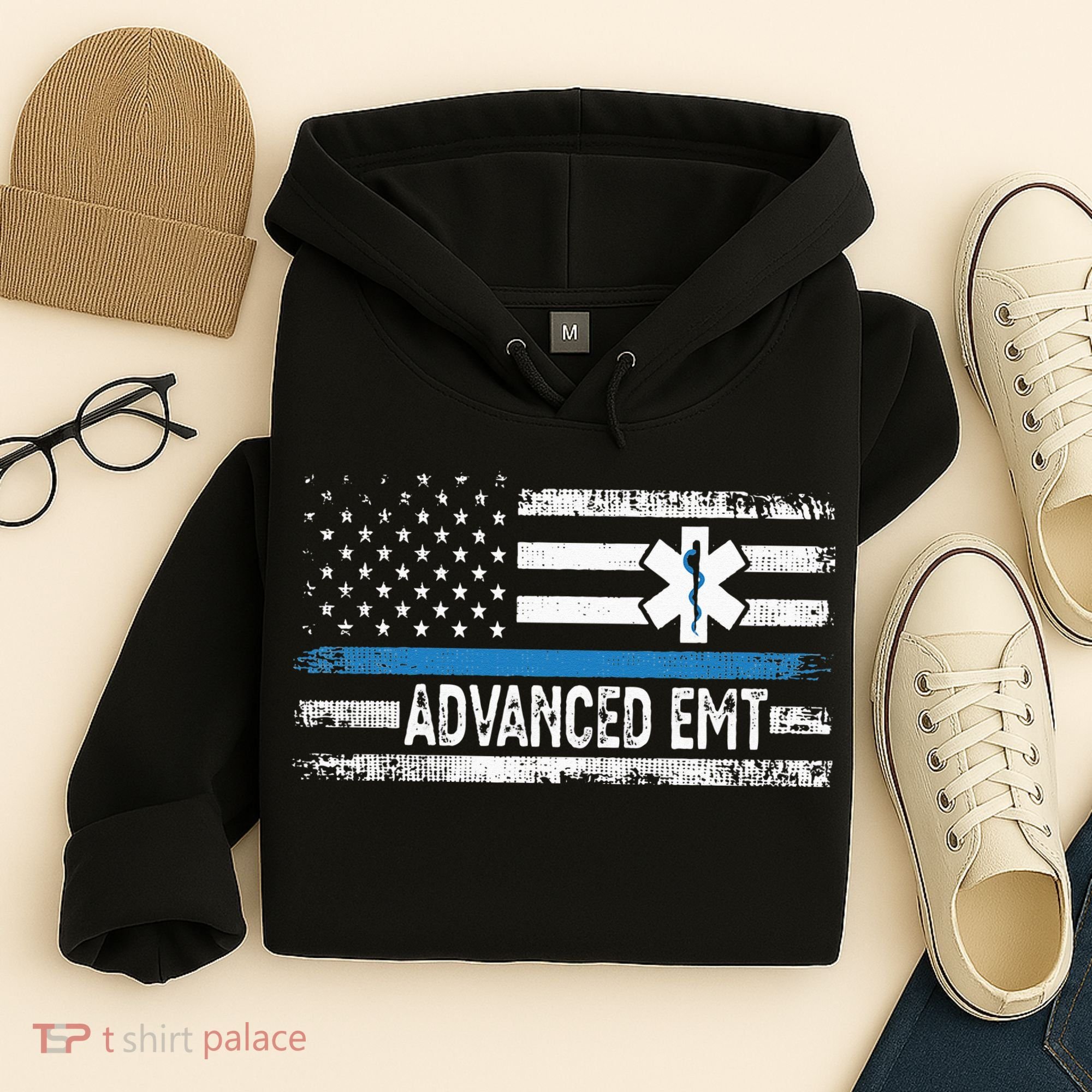 American Flag USA Advanced EMT AEMT Medical Technician Hoodie