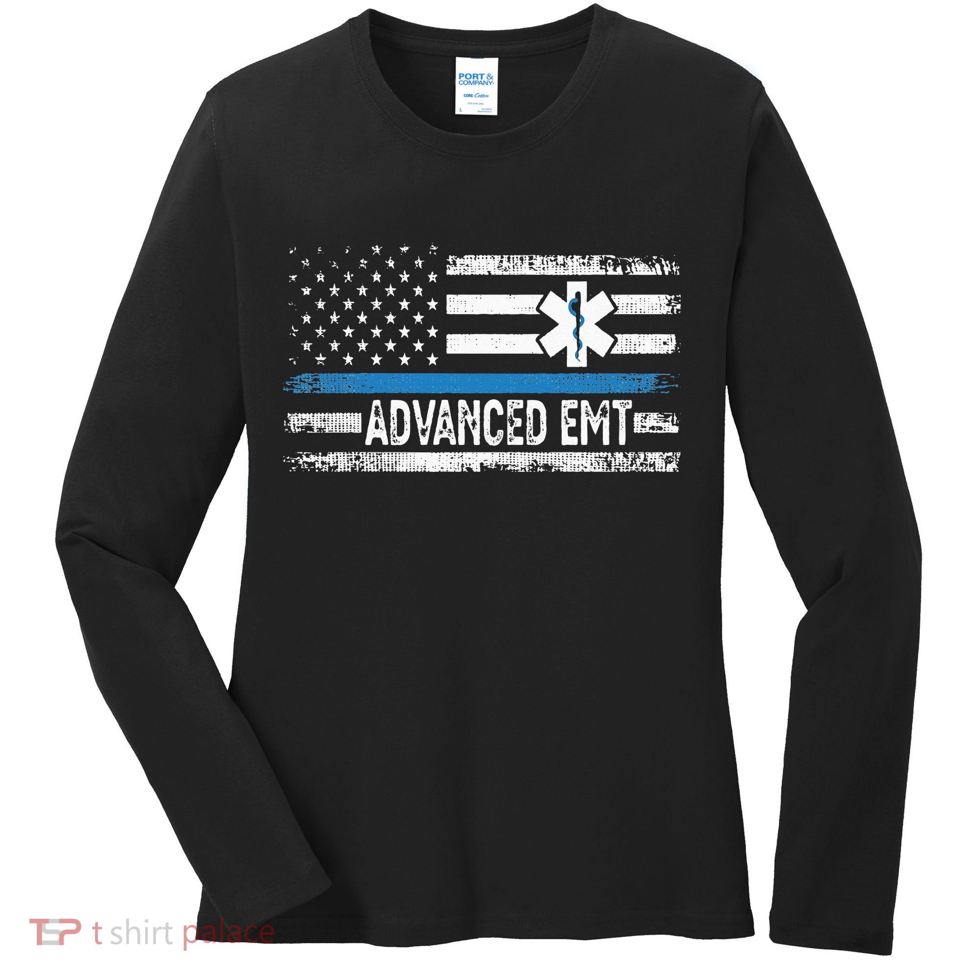 American Flag USA Advanced EMT AEMT Medical Technician Women's Long Sleeve Shirt