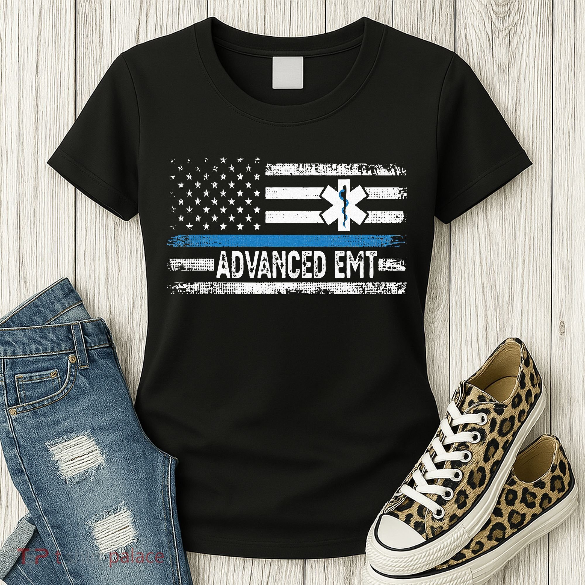 American Flag USA Advanced EMT AEMT Medical Technician Women's T-Shirt