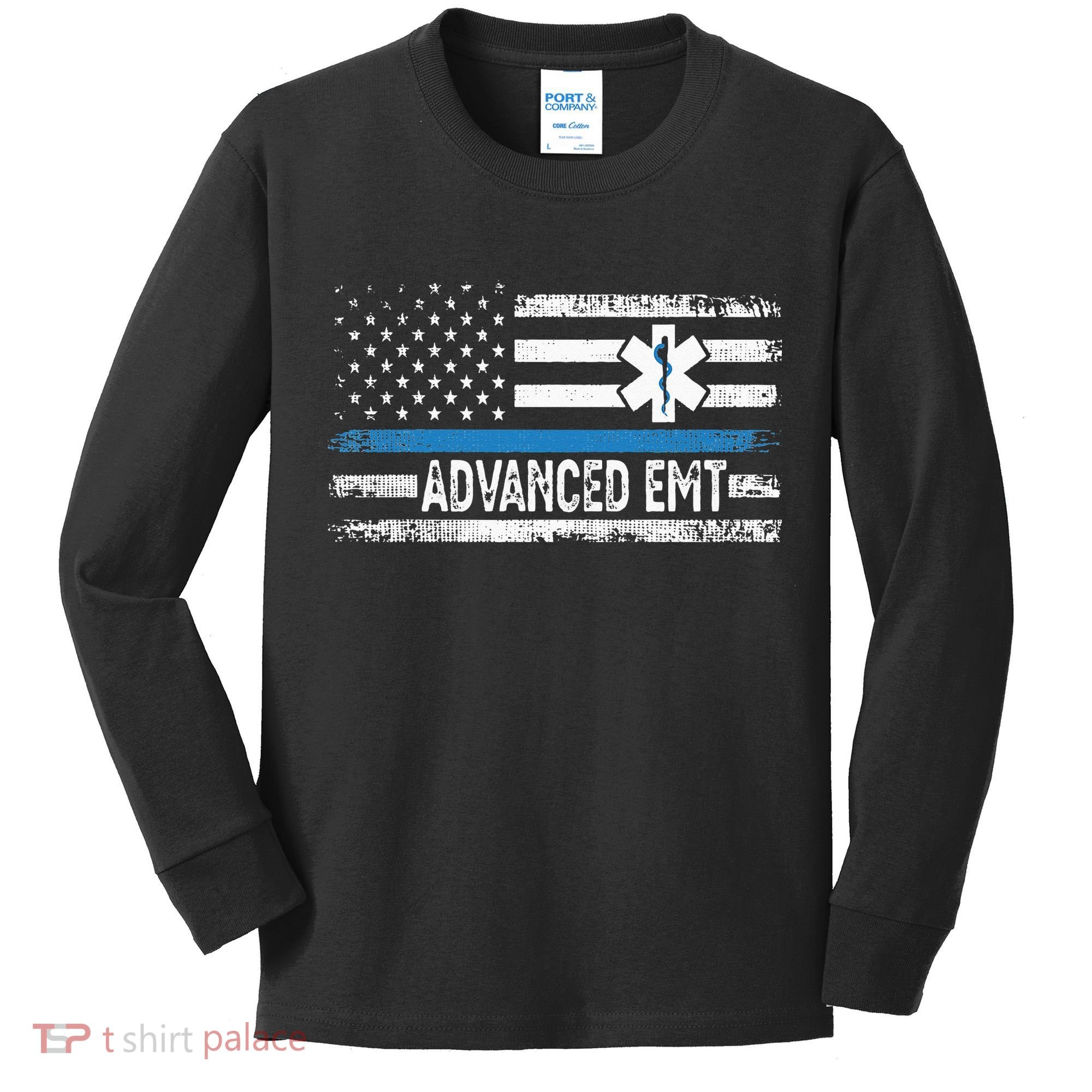 American Flag USA Advanced EMT AEMT Medical Technician Kids Long Sleeve Shirt