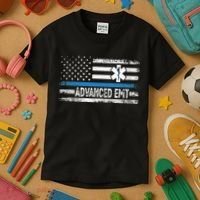American Flag USA Advanced EMT AEMT Medical Technician Kids T-Shirt thumb 3