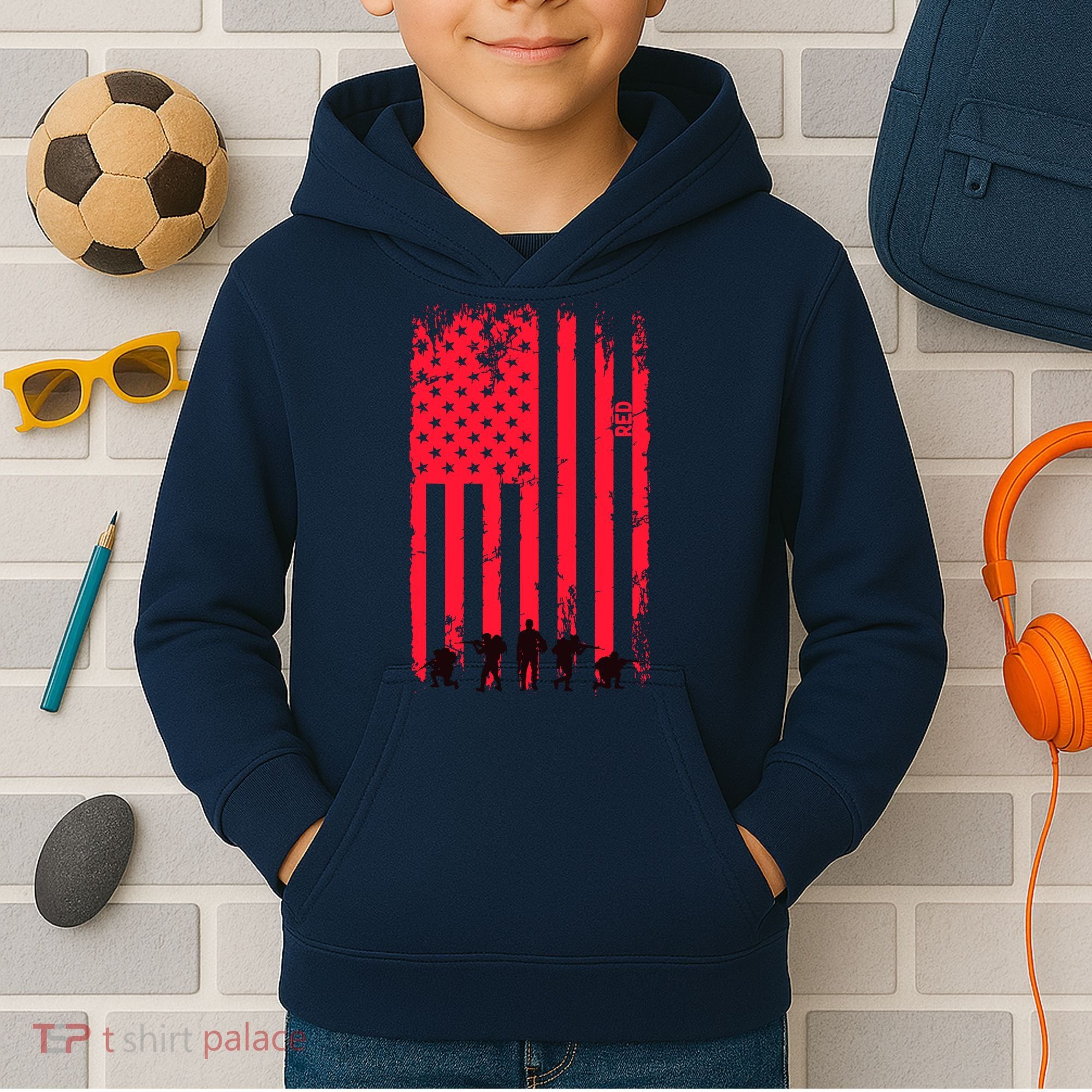 American Flag Us Veteran Kids Hoodie