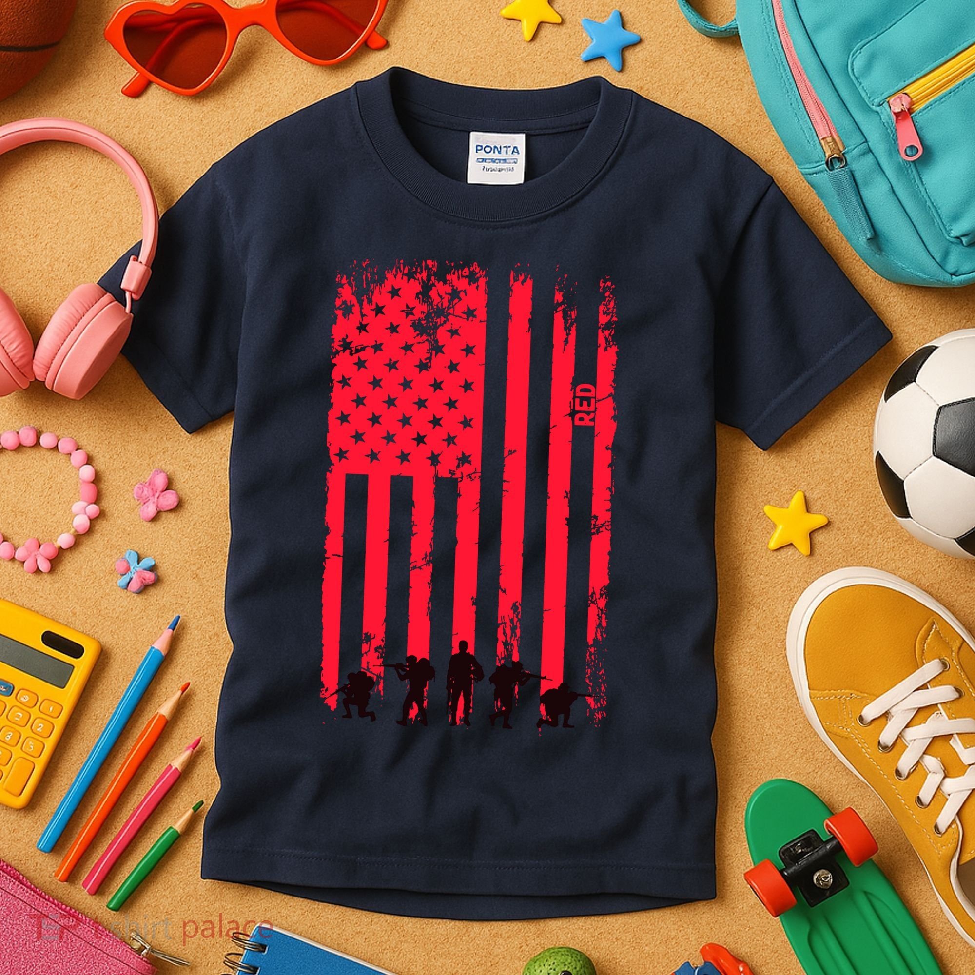 American Flag Us Veteran Kids T-Shirt