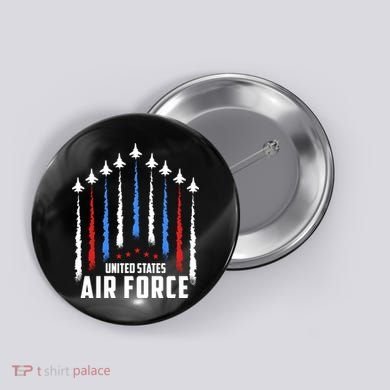 Air Force US Veterans 4th Of July American Flag Button