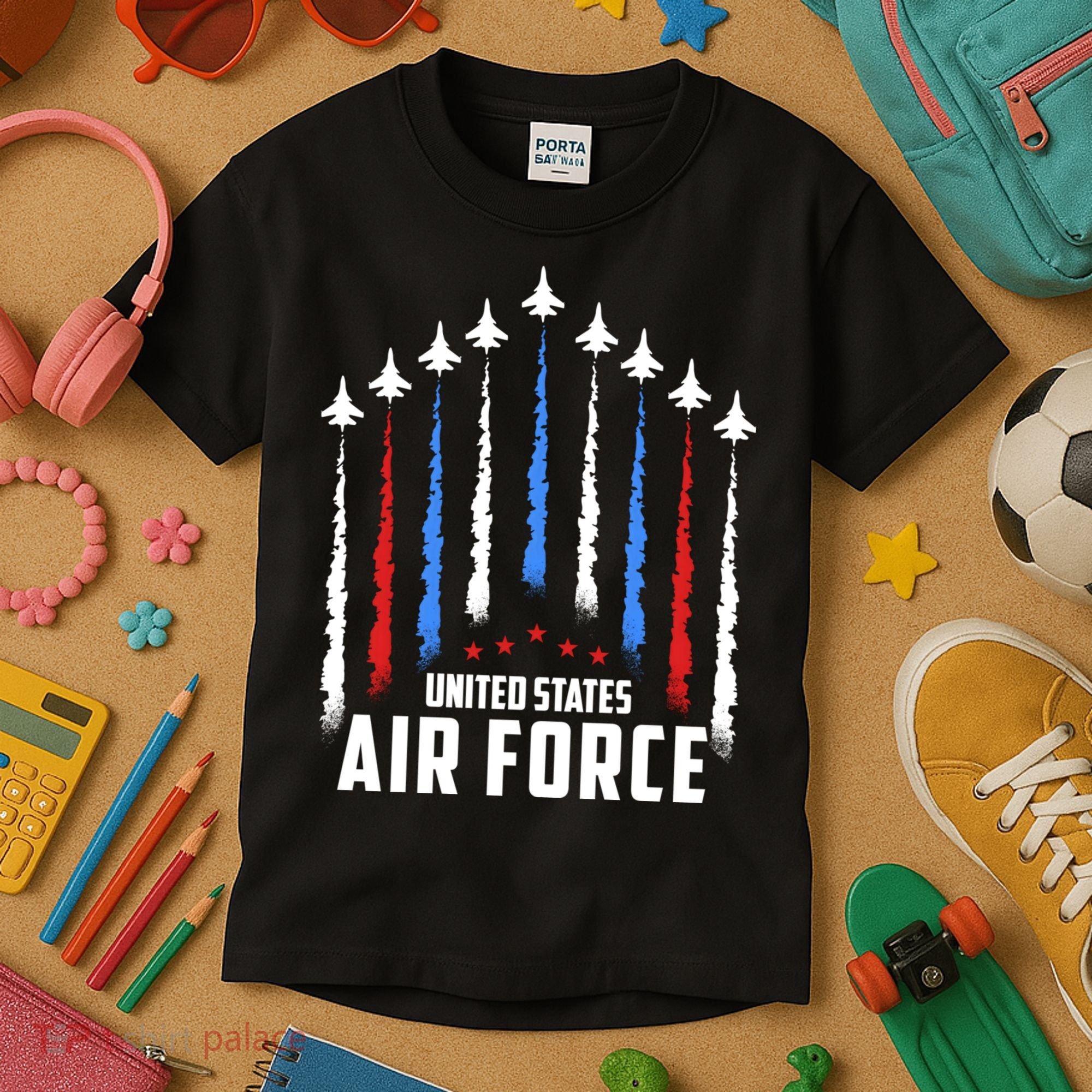 Air Force US Veterans 4th Of July American Flag Kids T-Shirt