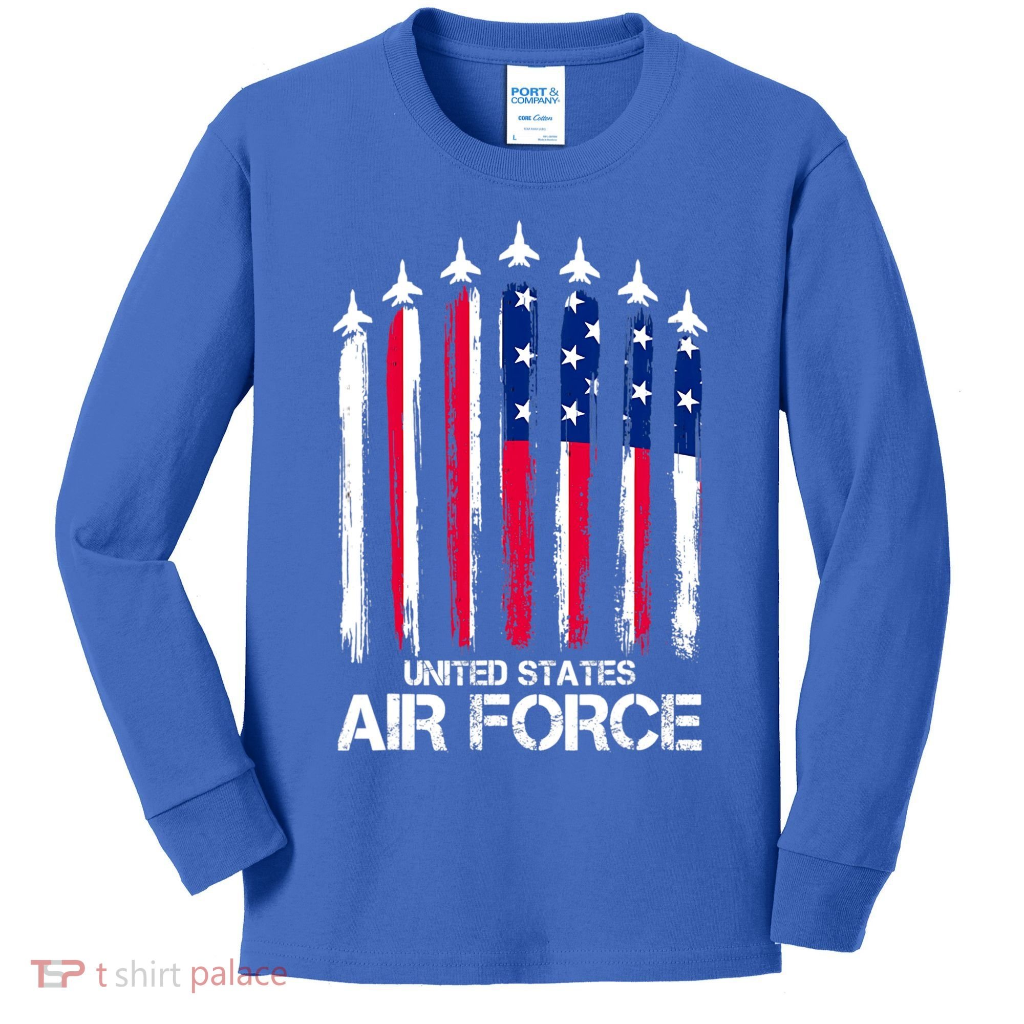 Air Force US Veterans 4th Of July American Flag Kids Long Sleeve Shirt